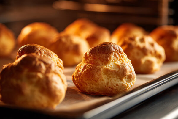 golden-choux-pastry-puffs-rising-in-the-oven-on-a-