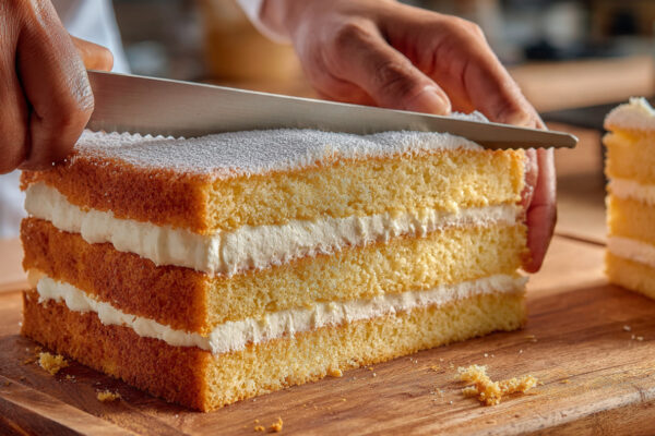 fluffy-vanilla-sponge-cake-being-sliced-into-even-
